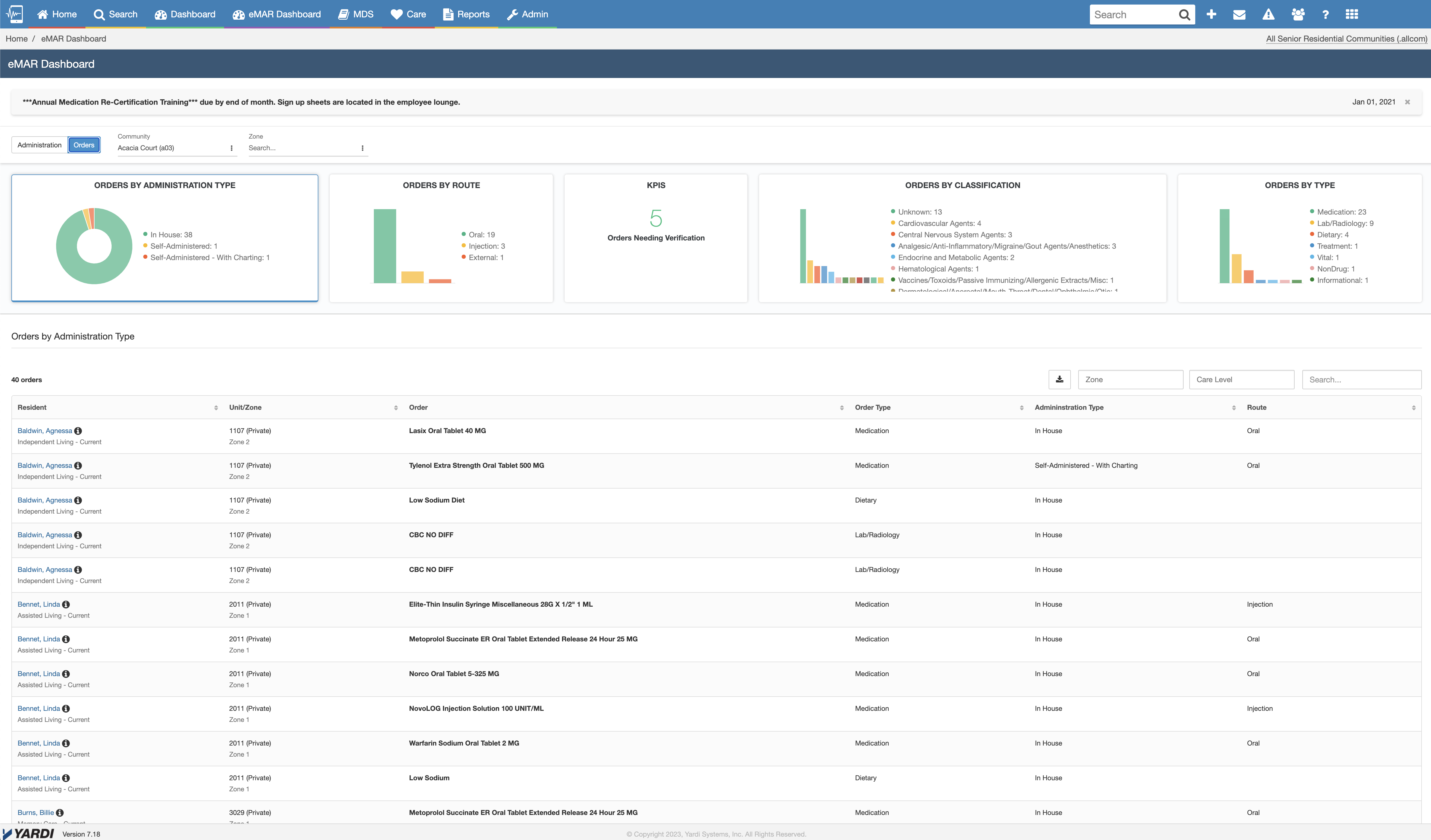 screenshot of Yardi Senior Living Suite